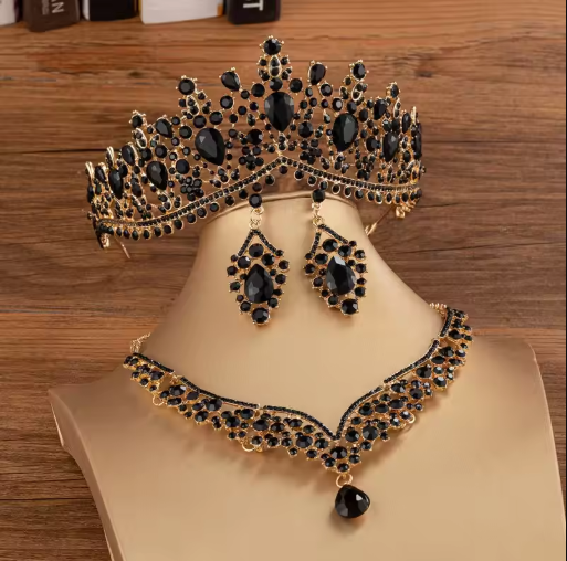 Black Crystal Bridal Jewelry Set