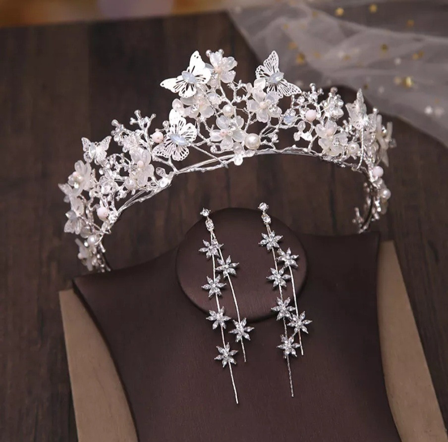 Luxury Crystal Beaded Pearl Butterfly Bridal Jewelry Set