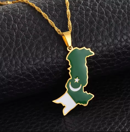 Pakistan Map Flag Pendant Necklace