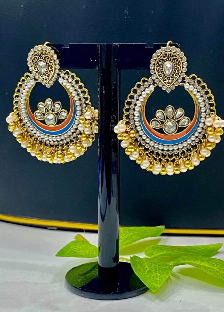 Royal Pearl & Kundan Chandbali Earrings