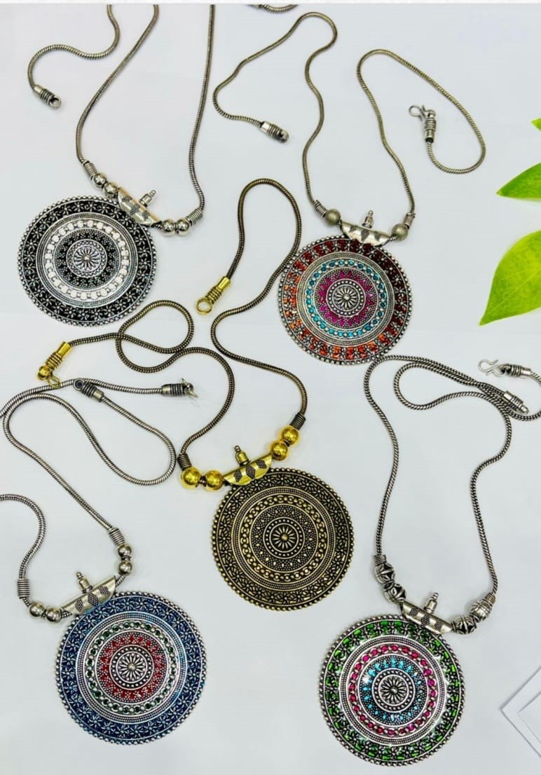 Oxidized Silver Tribal Pendant Necklace