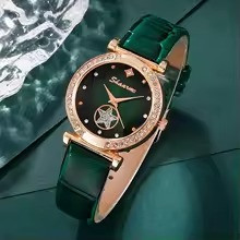 Elegant Green Crystal Jewelry & Watch Set