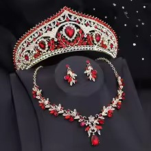Luxury Red Bridal Crown Jewelry Set
