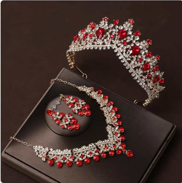 Red Crystal Crown & Dubai Jewelry Set
