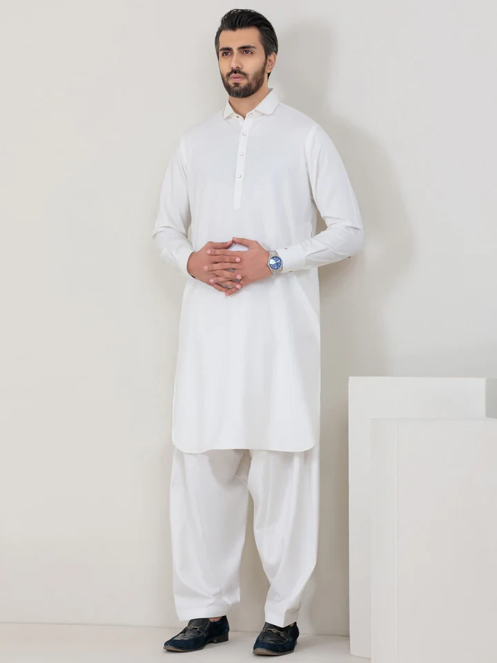 Kameez Shalwar With Metallic Snap Buttons And Light Details