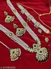 Indian Bollywood Gold Plated Kundan Long Bridal Necklace Earrings Jewelry Set
