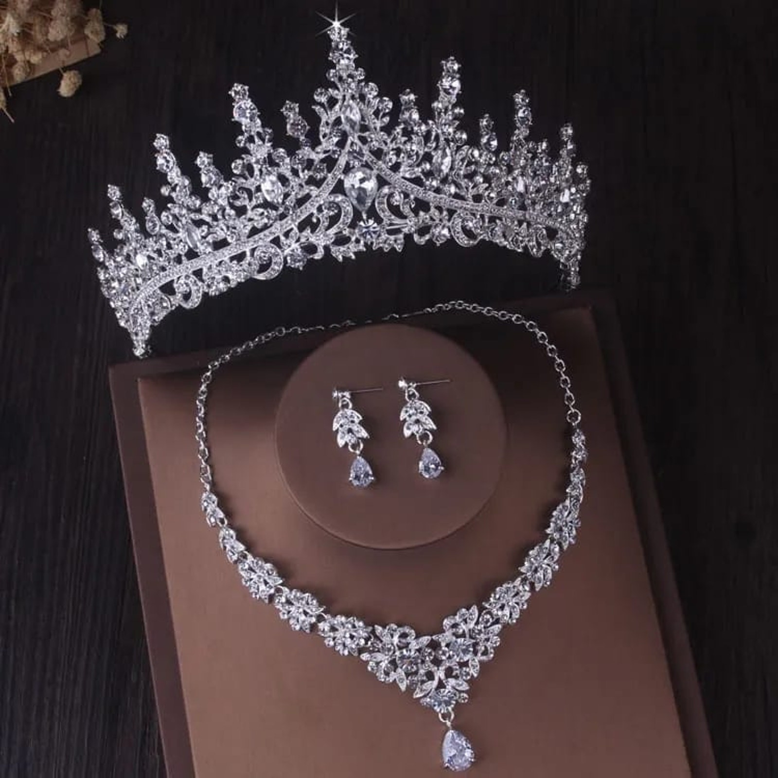 Bridal Tiara Set Crown Tiara | Silver | Necklace | Earrings | Wedding | Jewelry | Headwear | Three-Piece | Holiday | 2025