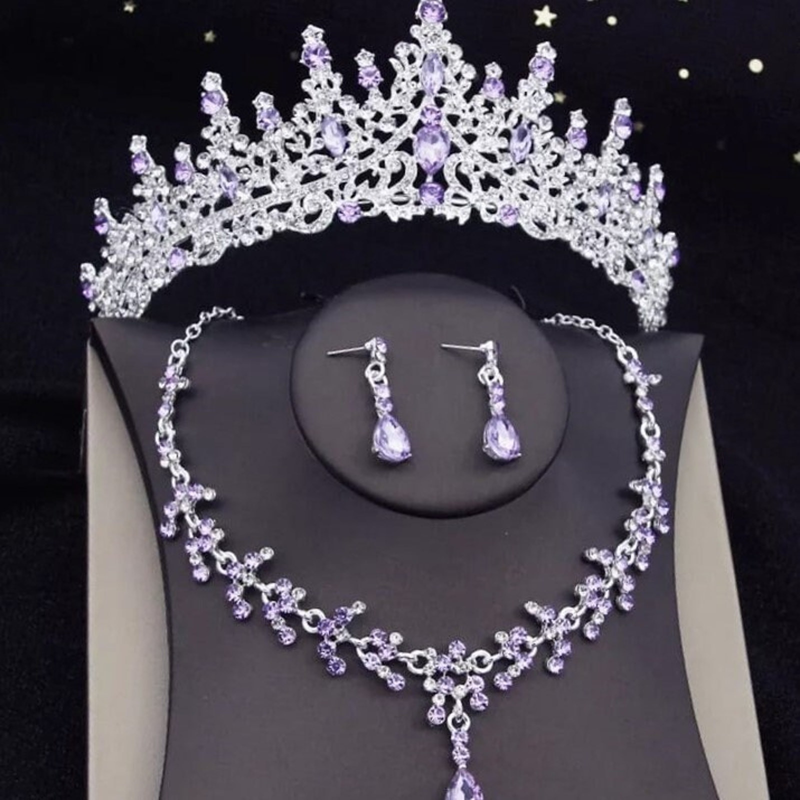 Tiara Set Bridal Purple Tiara | Purple Silver | Luxury High-End Tiara  | 3-Piec