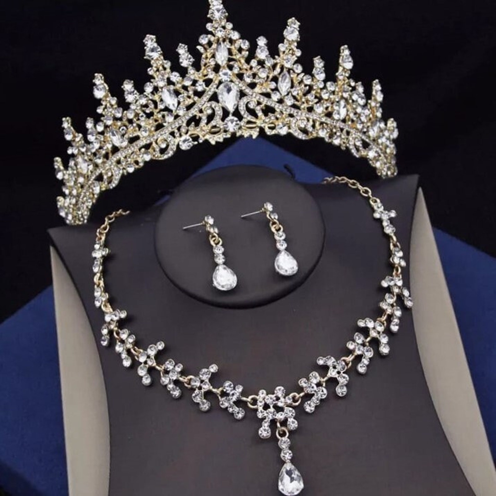 Tiara Set Bridal Gold Tiara set | Gold Silver | Necklace | Earrings | Wedding | Jewelry | Headwear | Three-Piece | Holiday | 2025 Trend