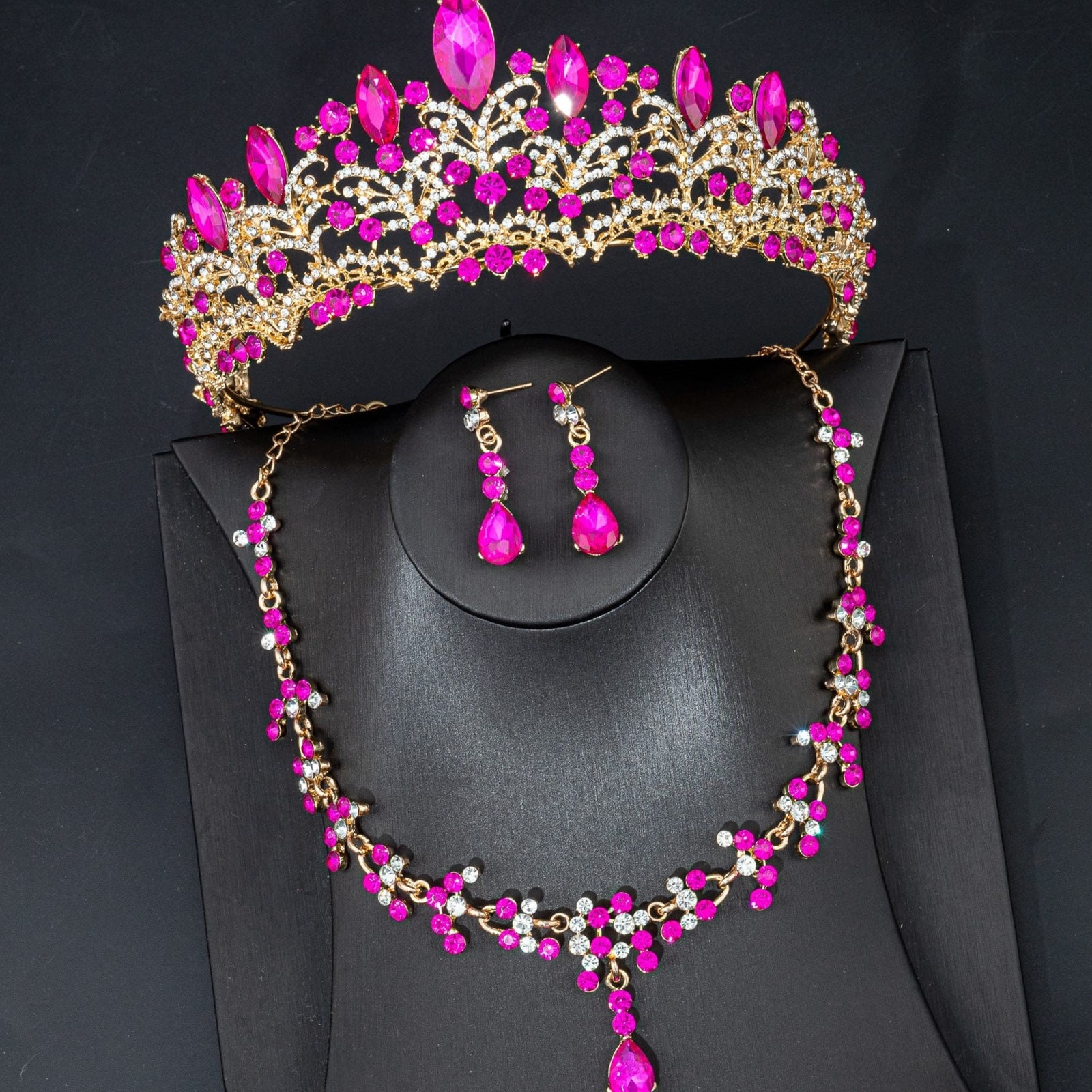 Bridal Tiara Set RoseGold Tiara | Rose Gold | Necklace | Earrings | Wedding | Jewelry | Crown| Headwear | Three-Piece | Holiday | 2025 Trend