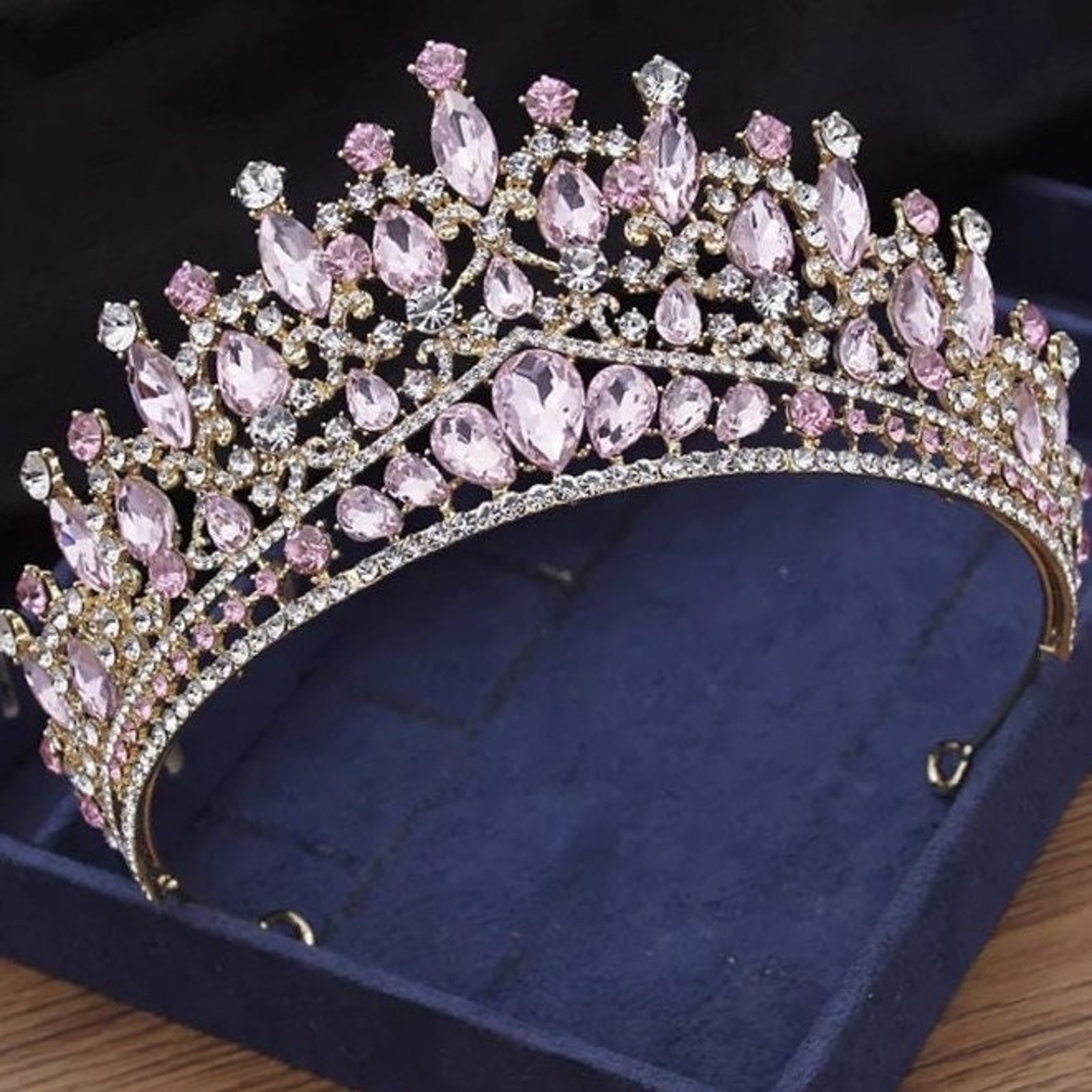 Bridal Tiara Pink Tiara set | Pink Gold Silver | Necklace | Earrings | Wedding | Jewelry | Headwear | Three-Piece | Holiday | 2025 Trend