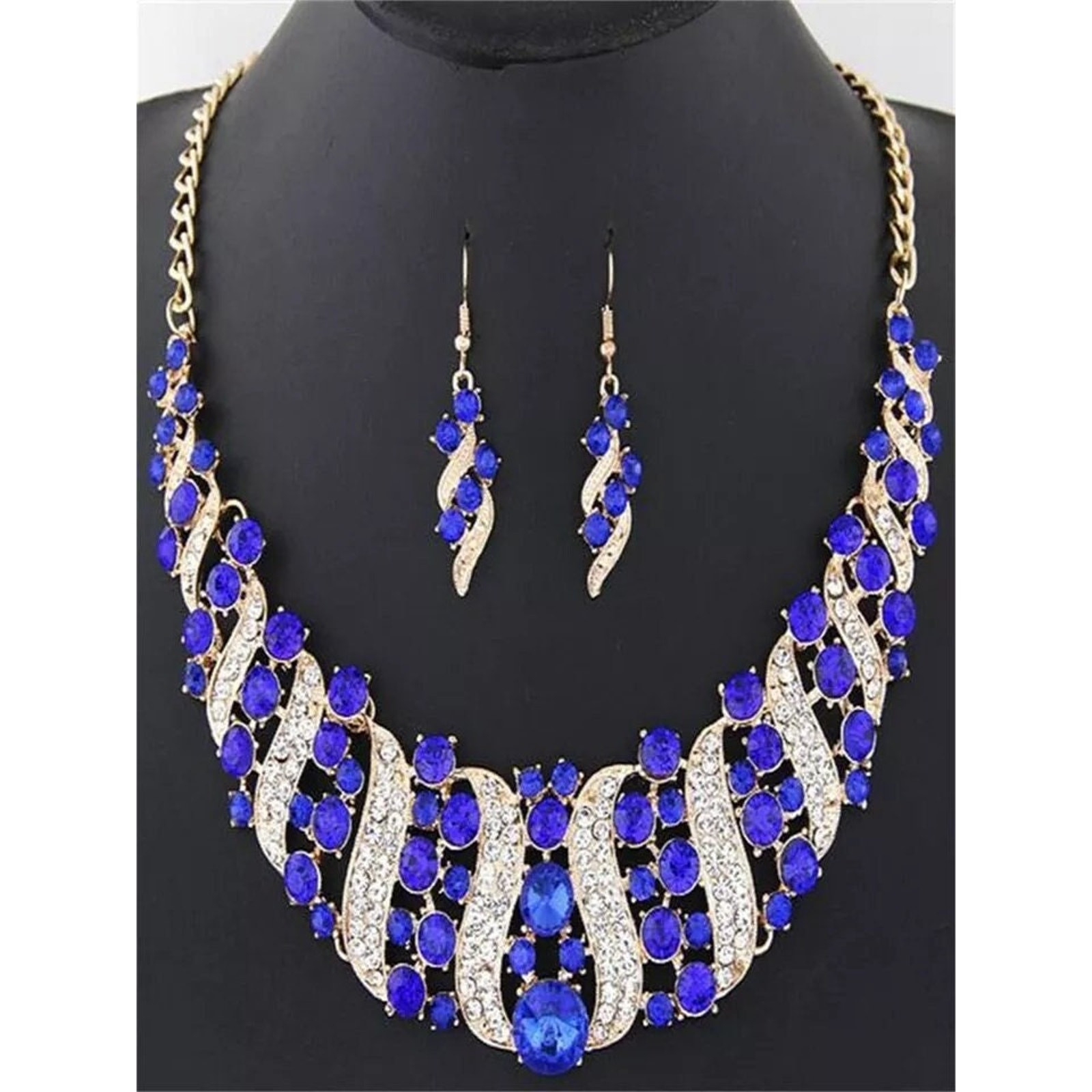 Bridal Jewelry Necklace Earring Set | Blue Gold | Bridesmaid | Bridal Wedding | Party Jewelry | Bridal Necklace Set | Bridal Earring | 2025