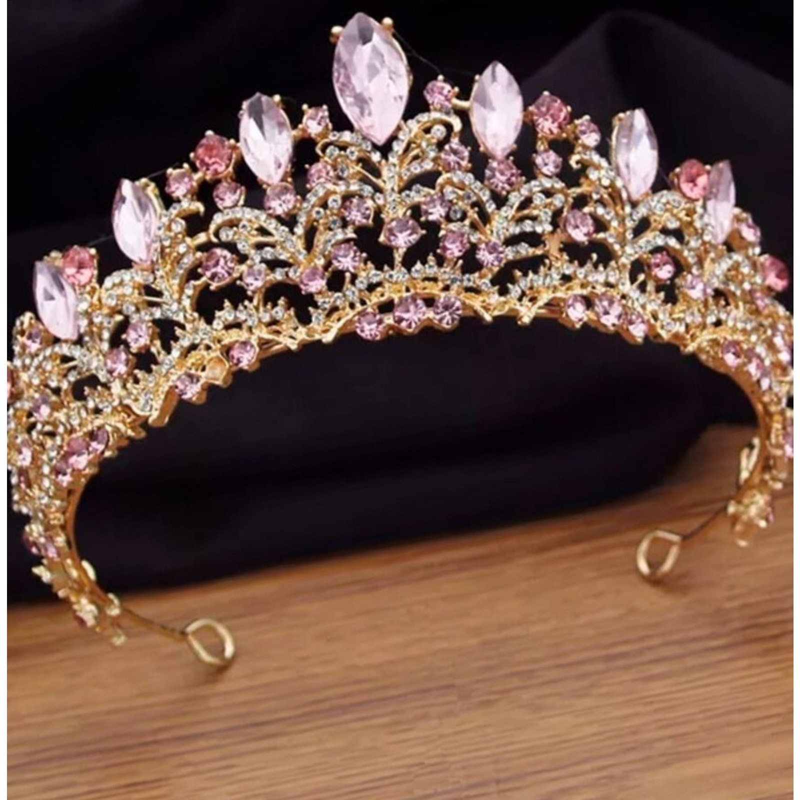 Bridal Tiara Pink 3-Piece Set | Pink Gold Silver | Necklace | Earrings | Wedding | Jewelry | Headwear | Three-Piece | Holiday | 2025 Trend