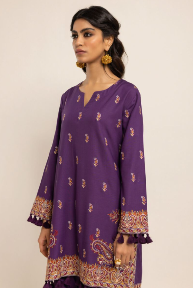 Embroidered | Dull Raw Silk Kurta