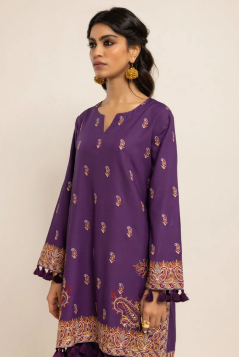 Embroidered | Dull Raw Silk Kurta