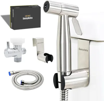 Handheld Toilet Bidet Sprayer — Adjustable Water Pressure, with Hose, Feminine & Pet Wash Kit, Bathroom Hygiene Attachment for Cloth Diaper Cleaning (Easy to Install, Stainless Steel)
