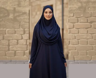 Premium Jersey Prayer Abaya with Integrated Hijab – Portable 2-Piece Set with Drawstring Travel Pouch