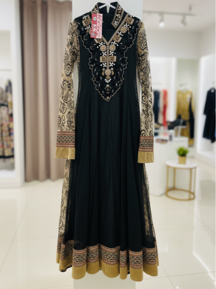 Stunning Girls’ Midnight Gold Festive 2-Piece Outfit | Hand-Embroidered Traditional Party Wear for 8-Year-Olds