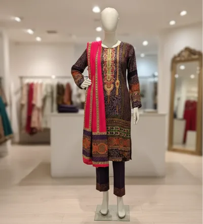 Plum Majesty: Embroidered Linen 3-Piece Suit