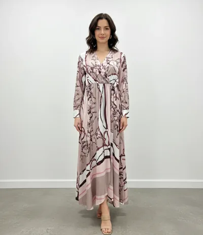 Equestrian Print Pleated Maxi Dress