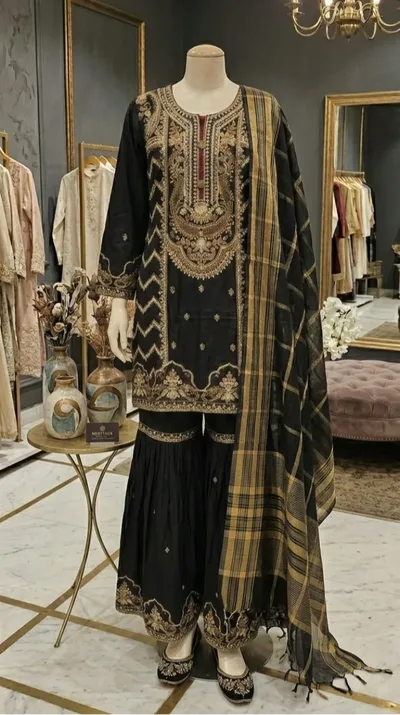 Midnight Gold Embroidered Gharara Set