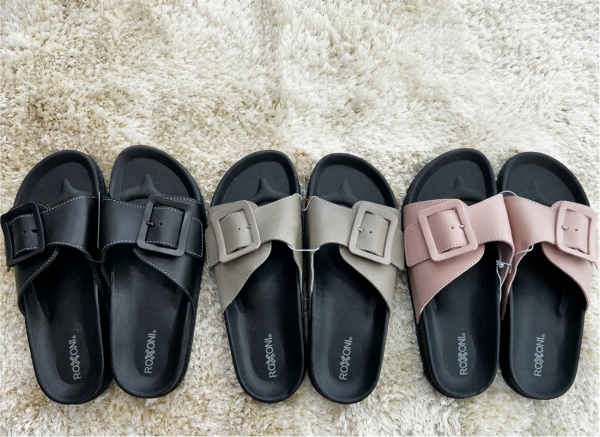 Roxoni Women's Open Toe Big Adjustable Strap Slide Sandals - Stylish and Comfortable Slip-Ons with Wide Strap Design