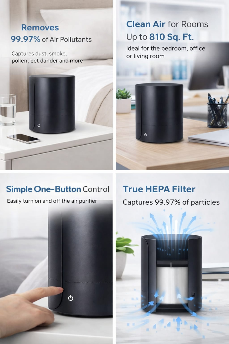 MoreLite True HEPA Air Purifier – 99.97% Air Filtration for Home & Office (Up to 810 Sq Ft)