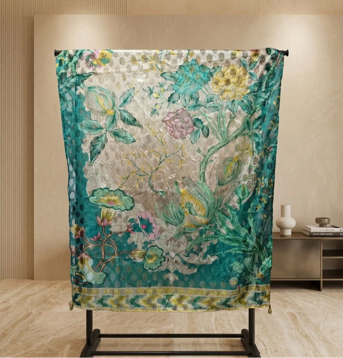 Sapphire Luxe Broche Jacquard – Timeless Floral Elegance