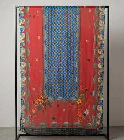 Sapphire Chiffon: Teal & Crimson Elegance
