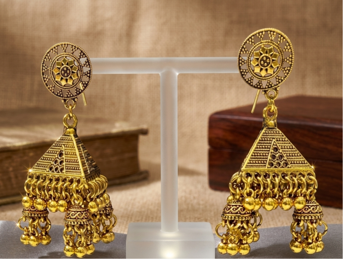 Antique Gold Pyramid Jhumkas