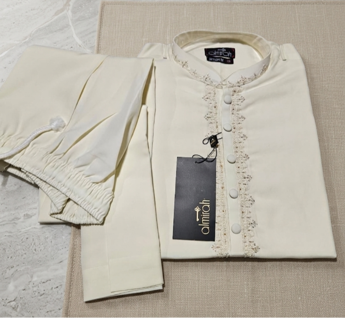 Almirah Men’s Smart Fit Embroidered Kurta - Off-White