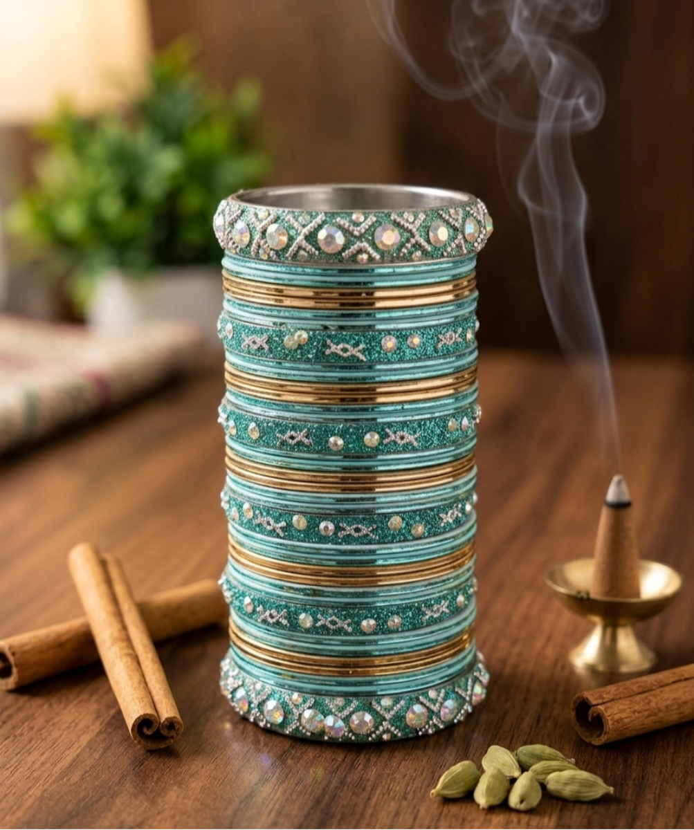 Mint & Gold Bridal Chura | Traditional Stone Bangle Set (Size 2.25)